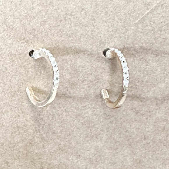 2/$15 Gold tone hoop earrings with clear round crystals on top half. Post back. - Picture 1 of 9